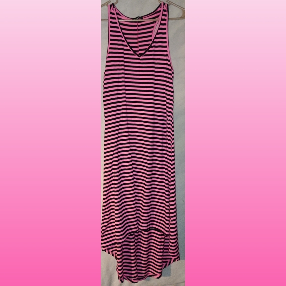 Esti Couture Pink and Black Striped Hi Low Maxi Dress Size 20